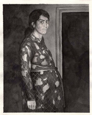 Desenho intitulada "My mother and I" por Hossein Dindar, Obras de arte originais, Tinta