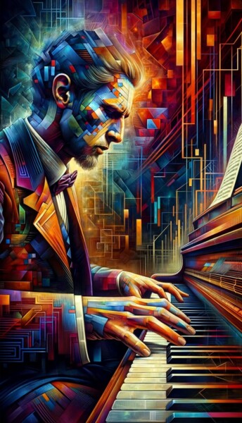 Artes digitais intitulada "Pianista" por Soulful Spectres, Obras de arte originais, Imagem gerada por IA