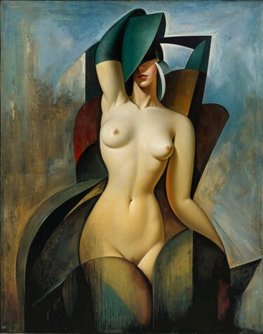 LE CHAPEAU VERT (60CM x47CM) 数字艺术 标题为“LE CHAPEAU VERT (60…” 由Nictsi Khamira, 原创艺术品, 数字油画