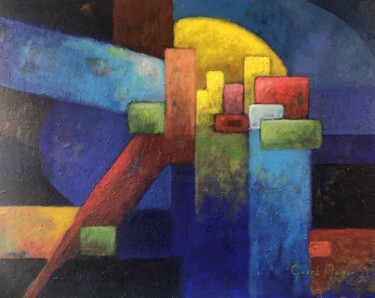 Pittura intitolato "'Skycity'" da Geert Jager, Opera d'arte originale, Acrilico Montato su Telaio per barella in legno