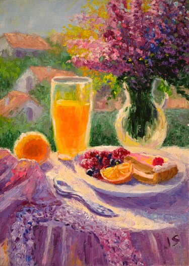 绘画 标题为“Purple still life 1” 由Julia Strittmatter, 原创艺术品, 油 安装在木质担架架上