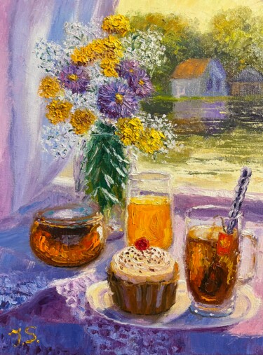 绘画 标题为“Purple still life 2” 由Julia Strittmatter, 原创艺术品, 油 安装在木质担架架上