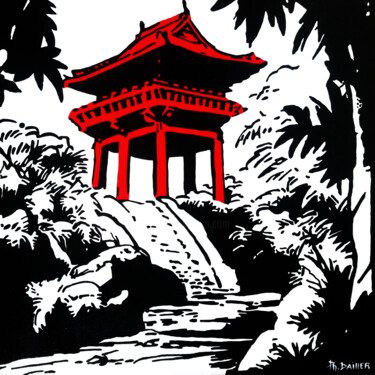绘画 标题为“La Pagode Rouge” 由Philippe Dailler, 原创艺术品, 丙烯 安装在木质担架架上