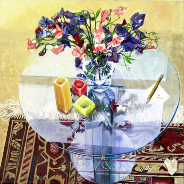 Painting titled "Sweet Peas 2" by Nancy Fruchtman (Taya), Original Artwork, Acrylic Mounted on Wood Stretcher frame