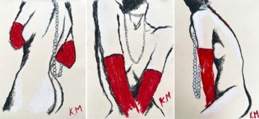 Triptych of Madams in Red Gloves 图画 标题为“Triptych of Madams…” 由Kristina Mallen, 原创艺术品, 粉彩