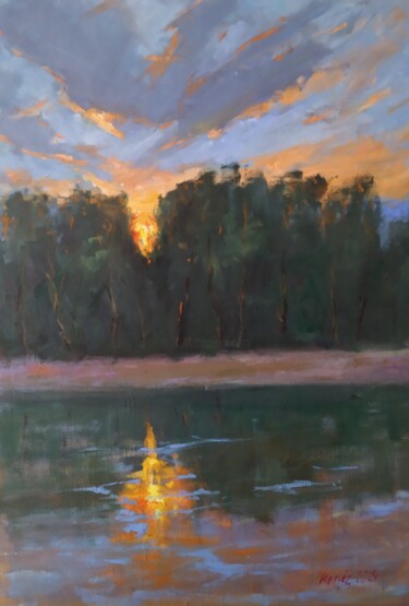 "Summer sunset" başlıklı Tablo István Kenéz tarafından, Orijinal sanat, Petrol Ahşap Sedye çerçevesi üzerine monte edilmiş