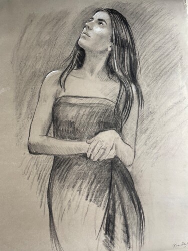 제목이 "Femme"인 그림 Eva Vorfeld로, 원작, 숯 판지에 장착됨