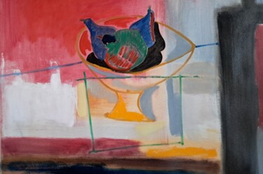 Peinture intitulée "Poires bleues et gr…" par Martin Jobert, Œuvre d'art originale, Huile