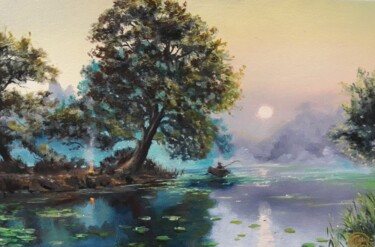 Peinture intitulée "Рыбалка утром" par Aleksandr Gritsenko, Œuvre d'art originale, Huile
