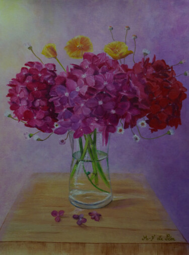 bouquet d'hortensias Desenho intitulada "bouquet d'hortensias" por Marie-Françoise Le Néen, Obras de arte originais, Pastel
