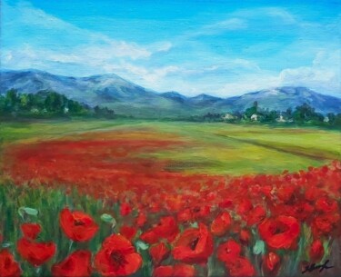 Painting titled "Les Coquelicots des…" by Olena Noizet, Original Artwork, Acrylic Mounted on Wood Stretcher frame