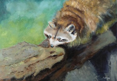 Peinture intitulée "Le racoon du parc d…" par Marguerite Salaun (Margo), Œuvre d'art originale, Huile