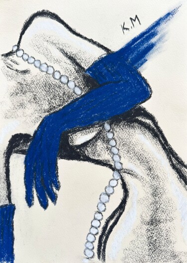 Lady in Blue Gloves Malarstwo zatytułowany „Lady in Blue Gloves” autorstwa Kristina Mallen, Oryginalna praca, Pastel