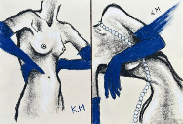 Рисунок под названием "Diptych: Poise in B…" - Kristina Mallen, Подлинное произведение искусства, Древесный уголь