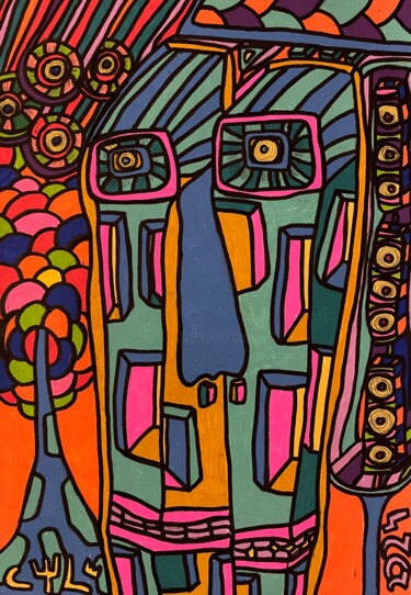 Рисунок под названием "Shapes and colors l…" - Christophe Verger-Lecocq, Подлинное произведение искусства, Маркер