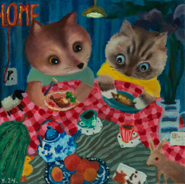 「Dinner time」というタイトルの絵画 Ying Zhangによって, オリジナルのアートワーク, アクリル ウッドストレッチャーフレームにマウント