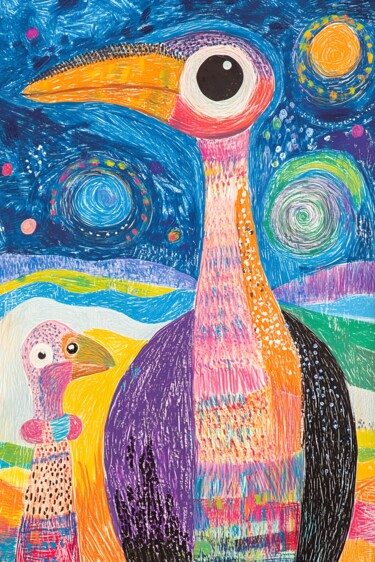 Stargazing Ostrich Duo Digital Arts titled "Stargazing Ostrich…" by Anna Burger, Original Artwork, Digital Collage