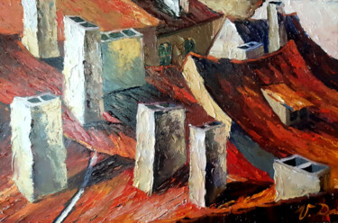 Картина под названием "Roofs in town" - Vladislav Dmitrijev, Подлинное произведение искусства, Масло