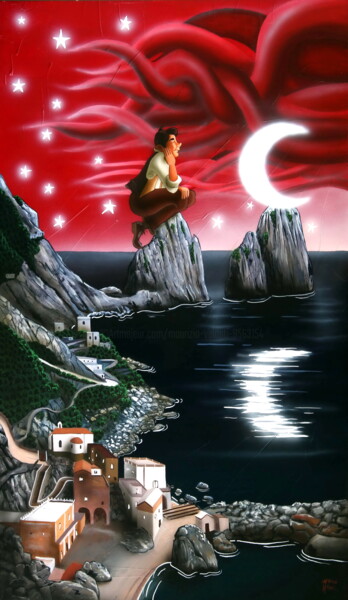 Painting titled "Nu quarto 'e luna" by Maurizio Vinanti, Original Artwork, Oil Mounted on Wood Panel