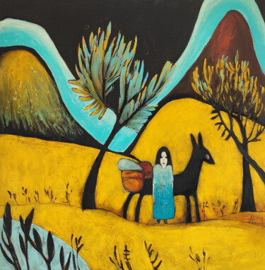 Painting titled ""My dear friend"" by Anna Soghomonyan, Original Artwork, Oil Mounted on Wood Stretcher frame