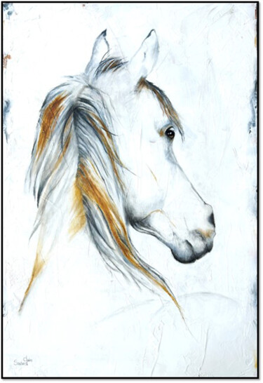 「BRONCO」というタイトルの絵画 Claire Savardによって, オリジナルのアートワーク, パステル ウッドパネルにマウント