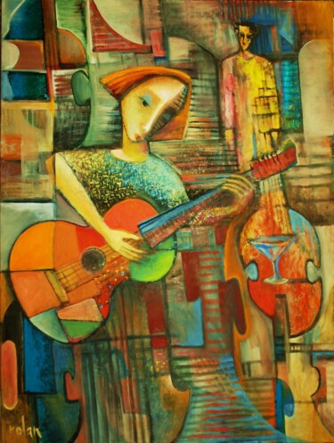 绘画 标题为“Guitar Girl” 由Rolandas Butkevicius, 原创艺术品, 油 安装在木质担架架上