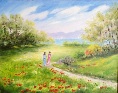 Peinture intitulée "Promenade en Savoie" par Lyn Lenormand, Œuvre d'art originale, Huile