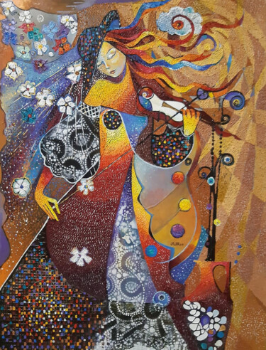 Schilderij getiteld "Melodies of the Soul" door Ruzanna Melqumyan, Origineel Kunstwerk, Olie Gemonteerd op Frame voor houten…