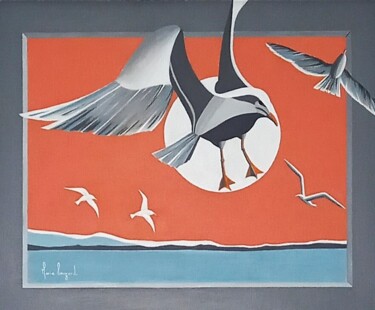 Schilderij getiteld "Goélands" door Marie Bouzard, Origineel Kunstwerk, Acryl Gemonteerd op Karton