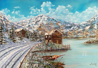 Pittura intitolato "Il rifugio" da Accarò, Opera d'arte originale, Olio Montato su Telaio per barella in legno