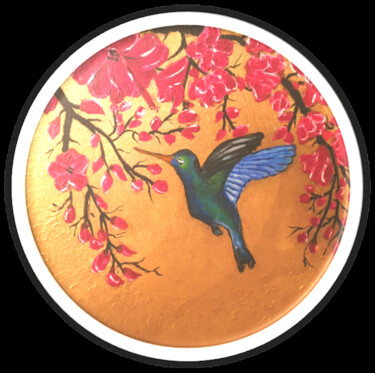 绘画 标题为“L'oiseau bleu” 由Salima Borsali, 原创艺术品, 丙烯 安装在木质担架架上