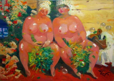In sauna 绘画 标题为“In sauna” 由Валентина Григорьева, 原创艺术品, 油 安装在纸板上