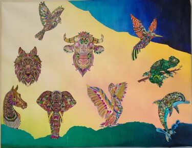 Painting titled "Docte" by Dominique Soria, Original Artwork, Collages Mounted on Wood Stretcher frame