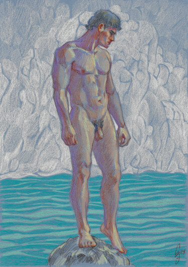 Standing on a stone Dessin intitulée "Standing on a stone" par Sergey Sovkov, Œuvre d'art originale, Conté