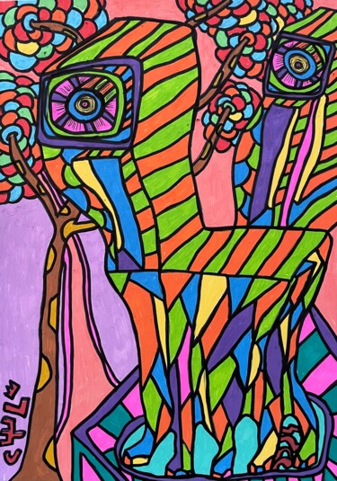 Rysunek zatytułowany „Fluctuating gaze” autorstwa Christophe Verger-Lecocq, Oryginalna praca, Marker