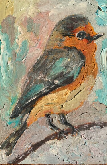 Painting titled "Птенец" by Olga Karlina (Olga Karlina), Original Artwork, Oil
