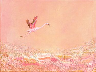 Flamingo's golden dream 绘画 标题为“Flamingo's golden d…” 由Ekaterina Koroleva, 原创艺术品, 丙烯 安装在木质担架架上