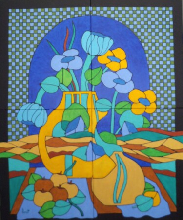 Painting titled "LA PORTE AUX FLEURS" by Michel Marant, Original Artwork, Acrylic Mounted on Wood Stretcher frame