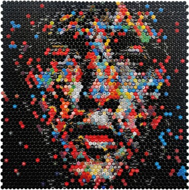 Collages intitulée "Elvis Presley" par Henning Leuschner, Œuvre d'art originale, Collages Monté sur Aluminium