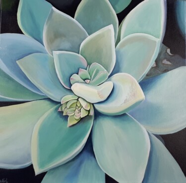 Malerei mit dem Titel "Succulent greengrey" von Sylvia Eder, Original-Kunstwerk, Acryl Auf Keilrahmen aus Holz montiert