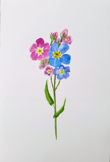 Watercolor forget me not flower Pittura intitolato "Watercolor forget m…" da Fineartderya, Opera d'arte originale, Acquarello