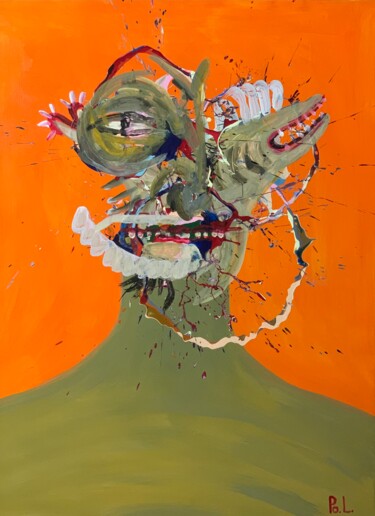 绘画 标题为“Face. self-portrait.” 由Po.L., 原创艺术品, 丙烯 安装在木质担架架上