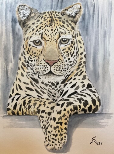 Malerei mit dem Titel "jeune léopard" von Stefan Dhein, Original-Kunstwerk, Aquarell