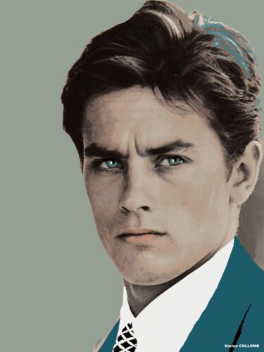 Peinture intitulée "Alain Delon" par Karine Collomb, Œuvre d'art originale, Peinture numérique Monté sur Châssis en bois