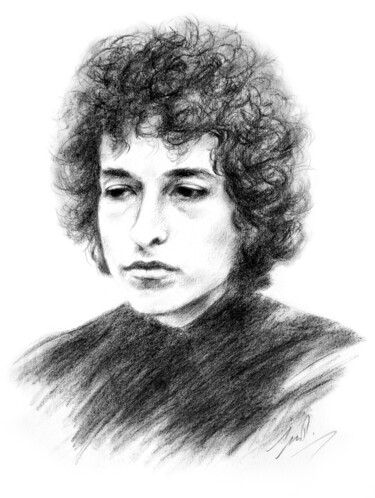 Dessin intitulée "Bob Dylan" par Isabelle Milloz, Œuvre d'art originale, Fusain