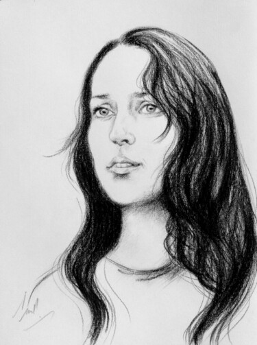 Dessin intitulée "Portrait de Joan Ba…" par Isabelle Milloz, Œuvre d'art originale, Fusain