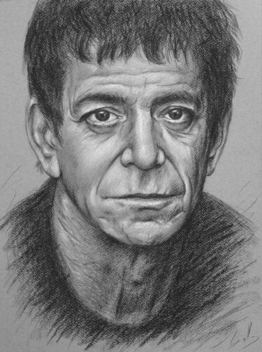 Dessin intitulée "Portrait de Lou Reed" par Isabelle Milloz, Œuvre d'art originale, Conté