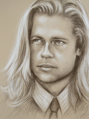 Dessin intitulée "Portrait de Brad Pi…" par Isabelle Milloz, Œuvre d'art originale, Conté