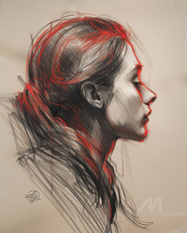 Zeichnungen mit dem Titel "Portrait "Alice II"" von Lutz Gaede, Original-Kunstwerk, Kohle