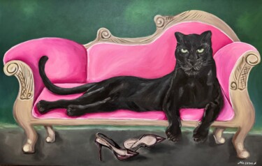 Peinture intitulée "BLACK PANTHER" par Angelina Masson, Œuvre d'art originale, Acrylique Monté sur Panneau de bois